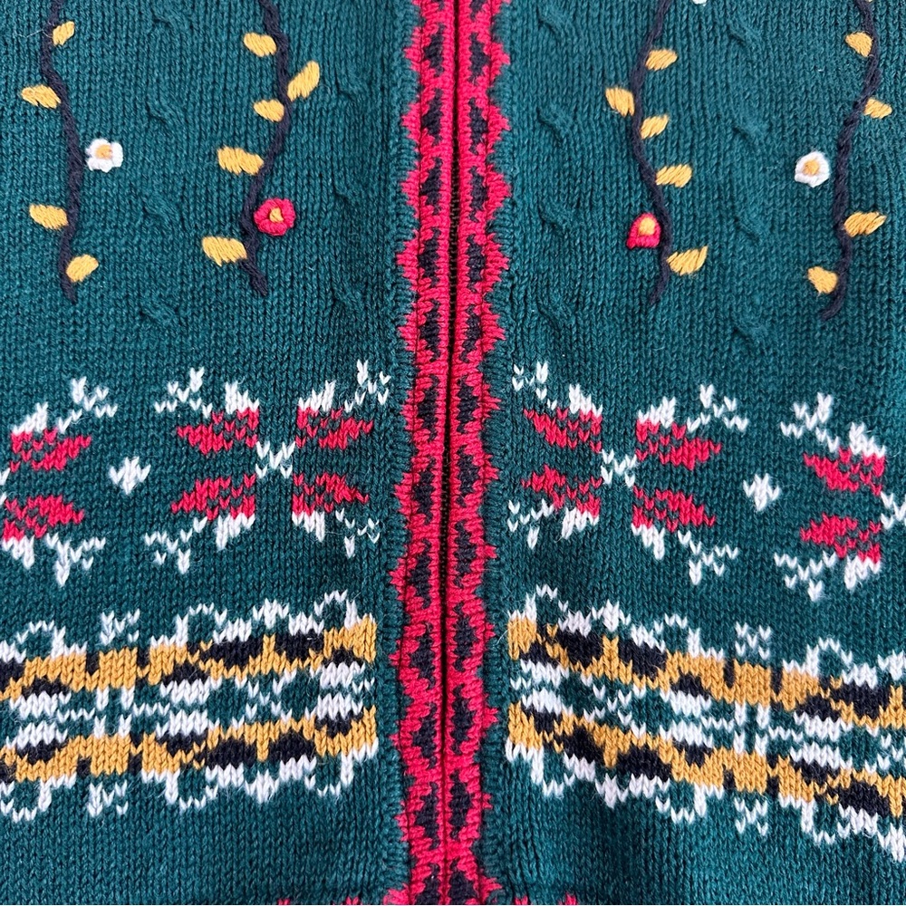 Vintage Croft & Barrow Embroidered Holiday Sweater Vest M Pine Green Zip Front - Picture 9 of 9
